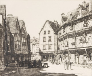 Louis Rosenberg, etching, townscape with figures, signed in pencil 7" x 9" 