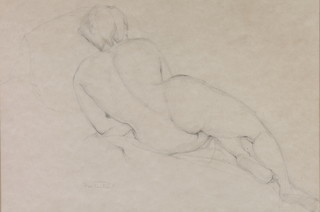 Daphne Paul, pencil drawing, signed, study of a naked sleeping lady, signed 14 1/2" x 21" 