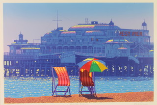 Philip Dunn, a print, "Brighton Breezy", a view of the West Pier at Brighton 143/150, signed in pencil 17" x 25" 