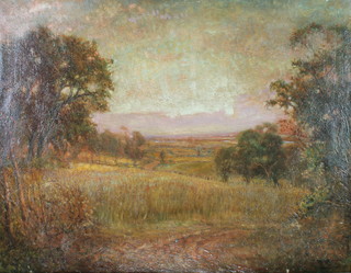 Alfred East, oil on canvas, Autumnal extensive landscape, signed 27 1/2" x 35" 