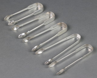 A pair of Georgian silver sugar nips of plain form London 1805, 4 other pairs 