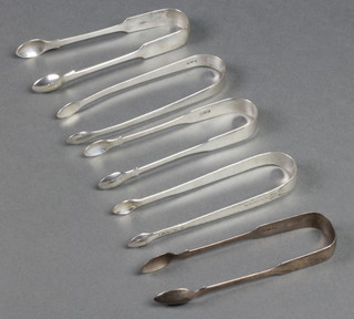 A pair of Georgian silver sugar nips of plain form by P & W Bateman London 1790 and 4 other pairs 