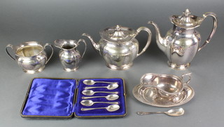 A silver plated 4 piece tea set and minor plated items 