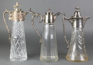 A silver plated cut glass ewer and 2 others 