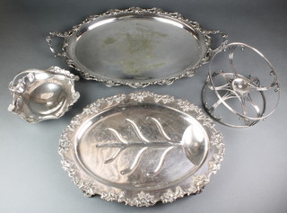 A silver plated 2 handled tray with fancy rim 26" and 3 other items