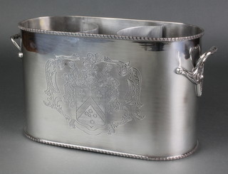 A plated 2 bottle wine cooler with chased armorial 14" 