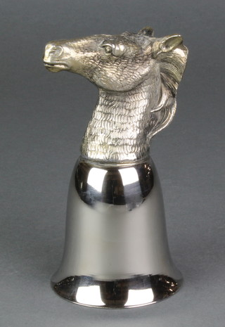 A silver plated stirrup cup in the form of a horse head 6" 