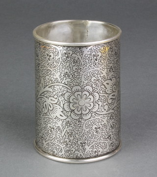 A Persian white metal chased amulet/holder decorated with scrolling flowers 4" 