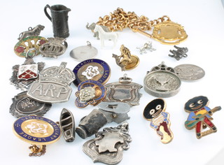A gilt Albert and minor silver fobs etc 