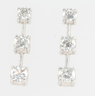 A pair of 18ct white gold 3 stone diamond drop earrings approx 1.15ct 