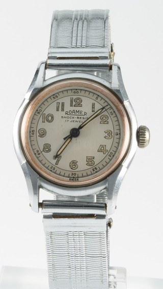 A gentleman's 1960's steel cased Roamer wristwatch with adjustable bracelet 