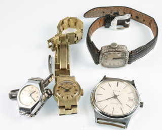 An Art Deco white gold diamond set cocktail watch and 3 other watches 