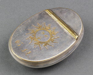 A silver plated tobacco box, the lid with monogram and crest 