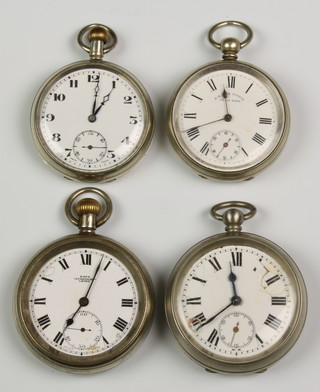 4 silver plated cased pocket watches 