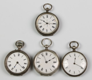 4 silver cased fob watches 