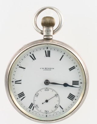 A gentleman's silver cased pocket watch the dial inscribed J W Benson of London with seconds at 6 o'clock 