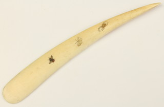 A Japanese Shibayama ivory hair pin decorated with insects 4 1/4" 