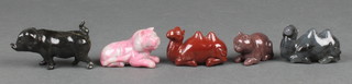 An agate figure of a recumbent camel 2" and 4 other animals 