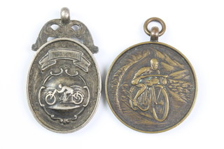 A motor cycling silver fob Chester 1939 together with a bronze ditto  