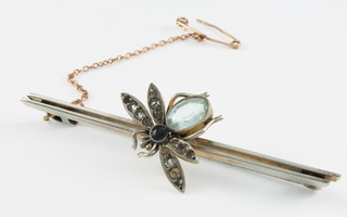 An Edwardian silver plated gem set bug brooch 