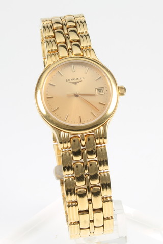 A lady's gilt Longines wrist watch and bracelet, boxed 