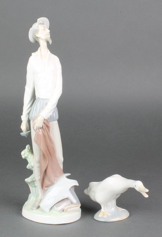 A Lladro figure of a goose 7", a ditto figure of Don Quixote 12 1/2" 