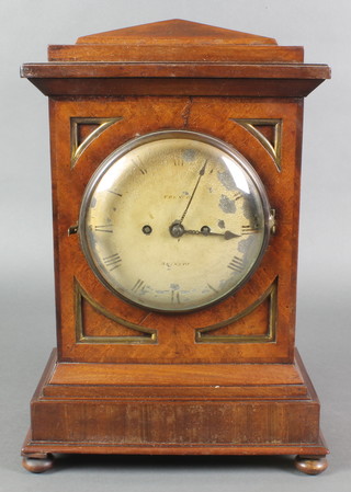 French of Bristol, a Georgian double fusee striking bracket clock with 6" painted dial, contained in a mahogany case with fretted panels to the side and plain orange back plate  