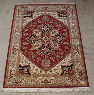 A contemporary Belgian cotton red and white ground Ziegler style rug 88" x 64" 