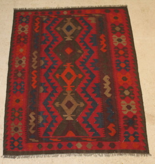 A contemporary red and blue ground Kilim 78" x 58" 