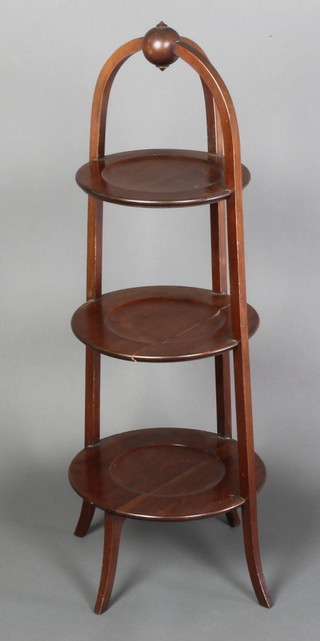 An Edwardian circular mahogany 3 tier cake stand of tapering form 35"h x 12" diam at widest  