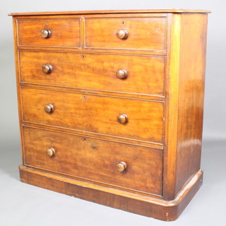 A Victorian mahogany D shaped chest of 2 short and 3 long drawers with tore handles, raised on a platform base 47 1/2"h x 48"w x 23"d 