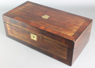 A Victorian rectangular walnut crossbanded writing slope with hinged lid, 7"h x 20"w x 10"d 
