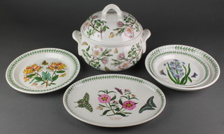 A Portmeirion Botanic Garden pattern tureen and cover, 2 dishes, a bowl and a plate 
