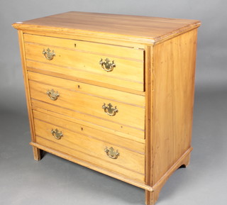 An Edwardian satinwood chest of 3 long drawers with brass swan neck drop handles 32"h x 33"w x 18"d 