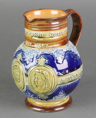 A Doulton Lambeth commemorative jug Queen Victoria 1837-1897 with impressed marks 7" 