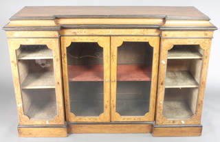 A Victorian inlaid rosewood inverted breakfront display cabinet/credenza with crossbanded top and satinwood stringing, fitted cupboards enclosed by panelled doors, heavily inlaid with flowers throughout  39"h x 60"w x 18"d 