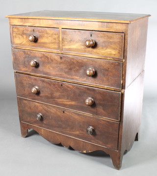 A 19th Century mahogany chest of 2 short and 3 long drawers with tore handles and brass escutcheons, raised on bracket feet 44"h x 40 1/2"w x 21 1/2"d