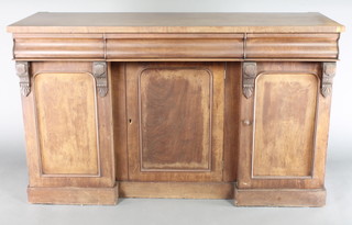 A Victorian mahogany inverted breakfront sideboard fitted 3 secret drawers above cupboards enclosed by arched panelled doors and with vitruvian scrolls to the sides 36"h x 59"w x 21"d  