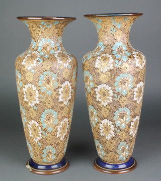 A pair of Doulton Slaters tapered oviform vases decorated with flowers 17" 