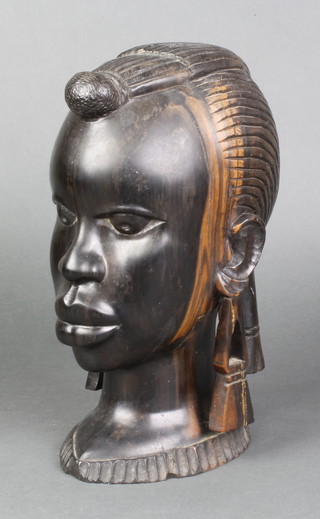 An African carved hardwood bust of a lady 12" 