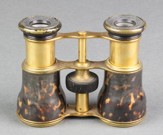 Ross & Co Bombay, a pair of gilt metal and tortoiseshell effect opera glasses 