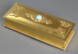 Howell. James & Co. Regent St. London, a Victorian rectangular gilt metal casket, the top set a cabochon cut blue stone the interior with sewing accessories 12"h x 9"w x 3 1/2"d 