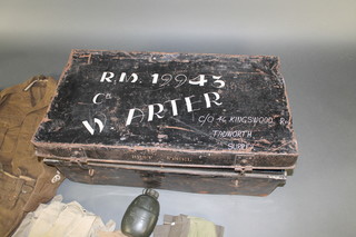 A Royal Marine Commandos battle dress blouse and trousers, tropical shirts, water bottles, ground sheets etc, all contained in a metal trunk together with 1 other metal trunk  