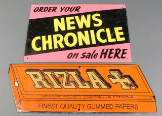 A Rizla enamelled advertising sign 5" x 14" together with a Order your new Chronicle on sale here sign 8" x 12" 