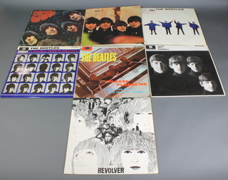 Beatles Parlophone records including Please Please Me PCM1202, The Beatles PCM1206, Hard Days Night PCM1230 and The Beatles For Sale PCM1240, Help PCM1255, Rubber Sounds PCM1267 and Revolver PCM7009 
