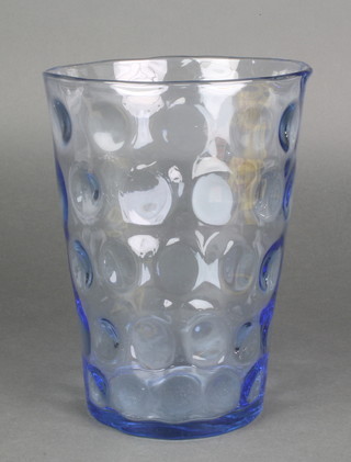 A "Whitefriars" blue studio glass dimpled tapered vase 9 1/2" 