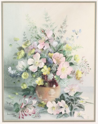 Jack Carter, watercolour, signed, still life study of flowers in a Doulton jug, 14" x 11" 