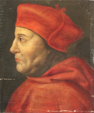 19th Century continental oil on panel, a portrait study of  Cardinal Wolsey in profile, unsigned 12" x 10" 