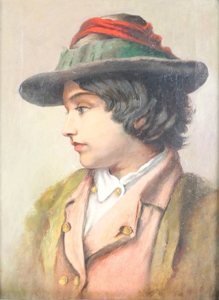 19th Century Continental oil on canvas, unsigned, study of a young man in profile 11" x 11 1/2" 