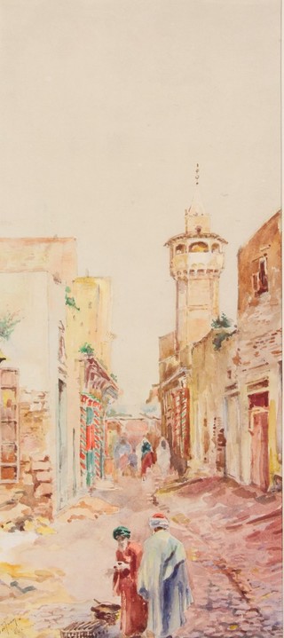 Godfrey '06, watercolour, a Tunisian street scene with figures 4 1/4" x 6 1/2"  